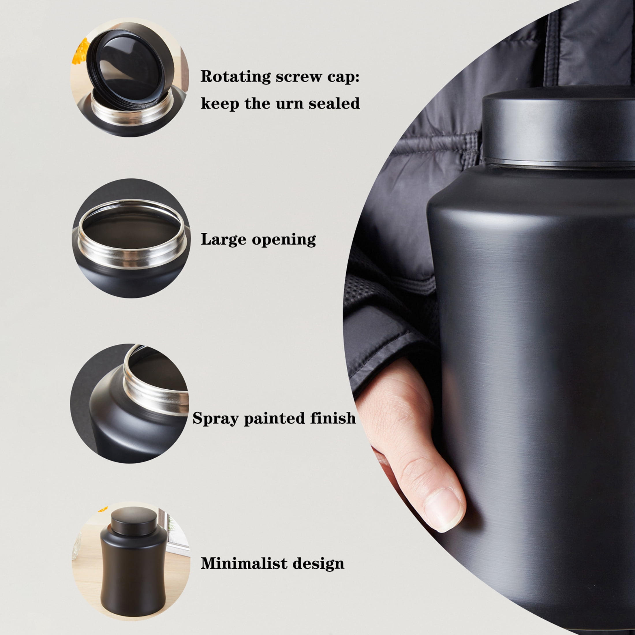 Urn for Ashes Adult Male/Female Black Large Cremation Urns for Man/Women Human Remains Ashes Stainless Steel Keepsake