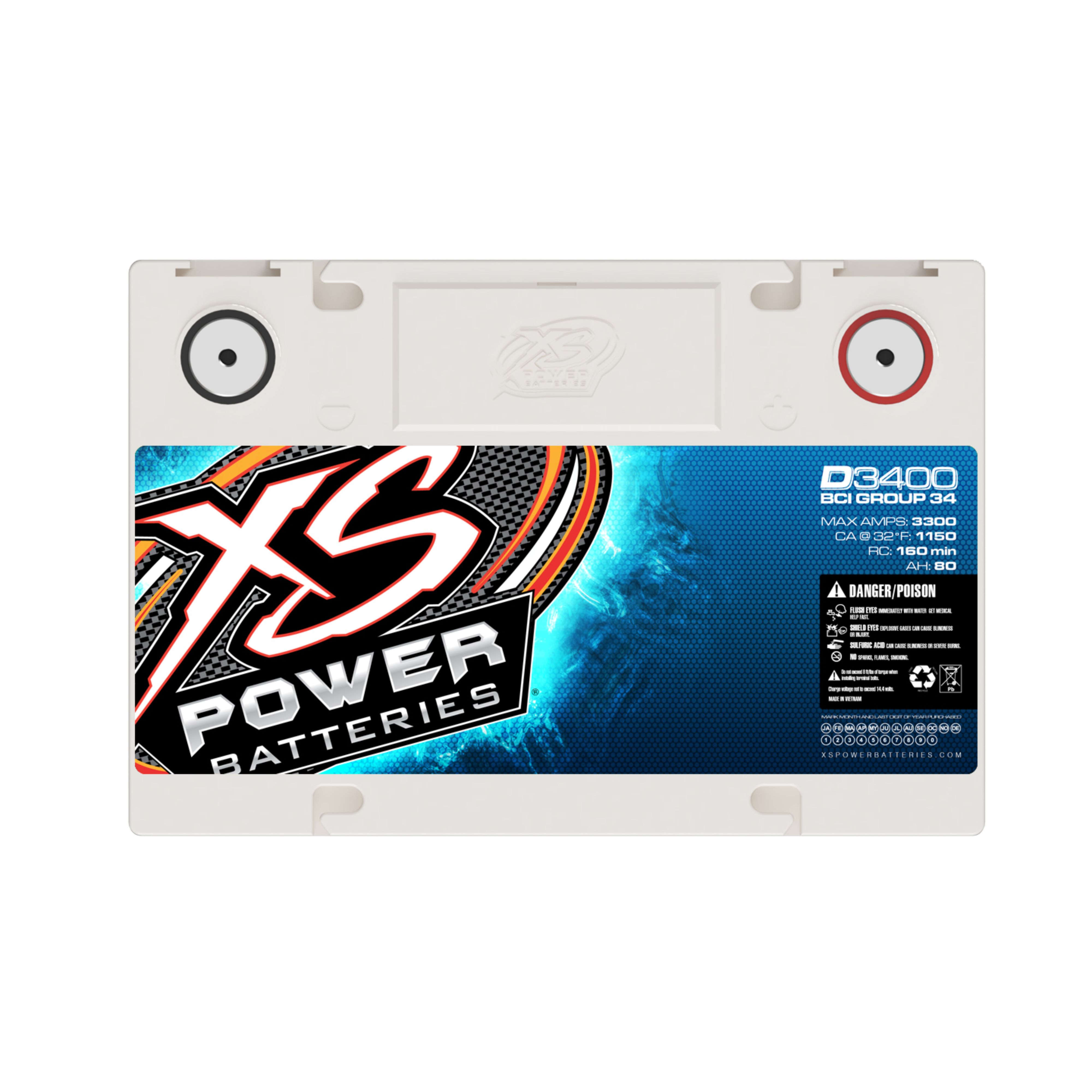 XS Power 12V BCI Group 34R AGM 4000W 3300A Car Battery with Terminal Bolt D3400 - image 3 of 4