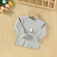 thumbnail image 5 of Girls Soft Ribbed Tshirt Stretchy Long Sleeve Ruffle Collar Bow Shirt Breathable Comfy Solid Casual Top for 1-5 Years, 5 of 7