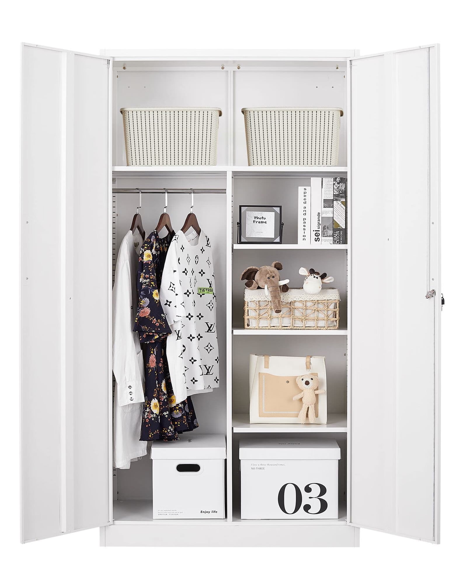 STANI Metal Storage Cabinet 72” Locking Metal Cabinets with 2 Adjustable Shelves Garage School Metal Cabinet with 4 Doors and Lock for Home Office 