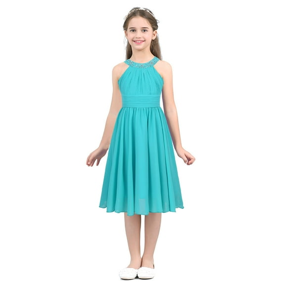 inhzoy Kids Girls Flower Girls Bridesmaid Dress Halter Neck Chiffon Formal Gown for Wedding Birthday Evening Party Turquoise 8