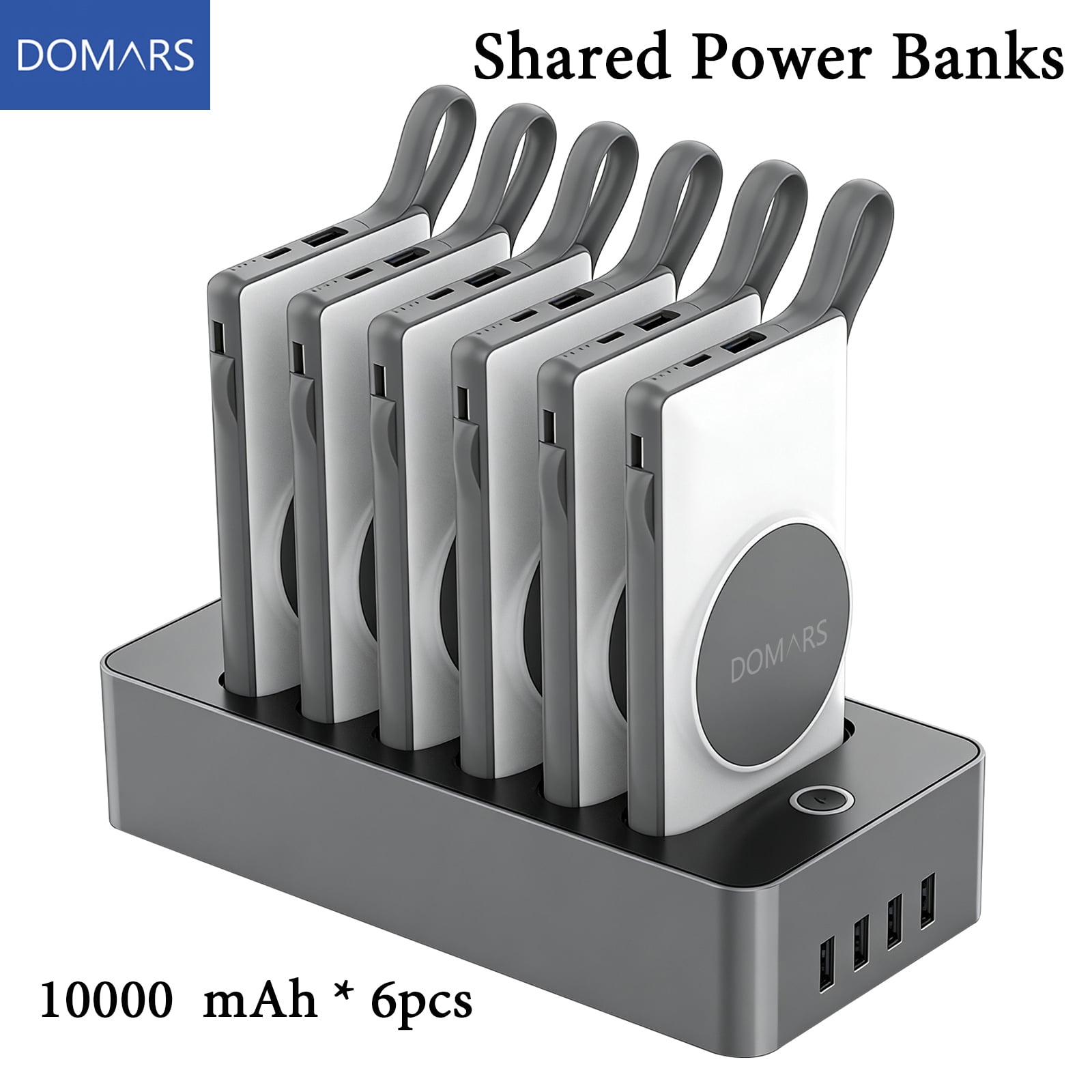 Domars 6 Pack 10000mAh Wireless Portable Charger Set, 15W Wireless Charging & PD 20W SCP 22.5W Fast Charging Power Bank with Built-in Cables, Wireless Charging Station for Home Hotel Office