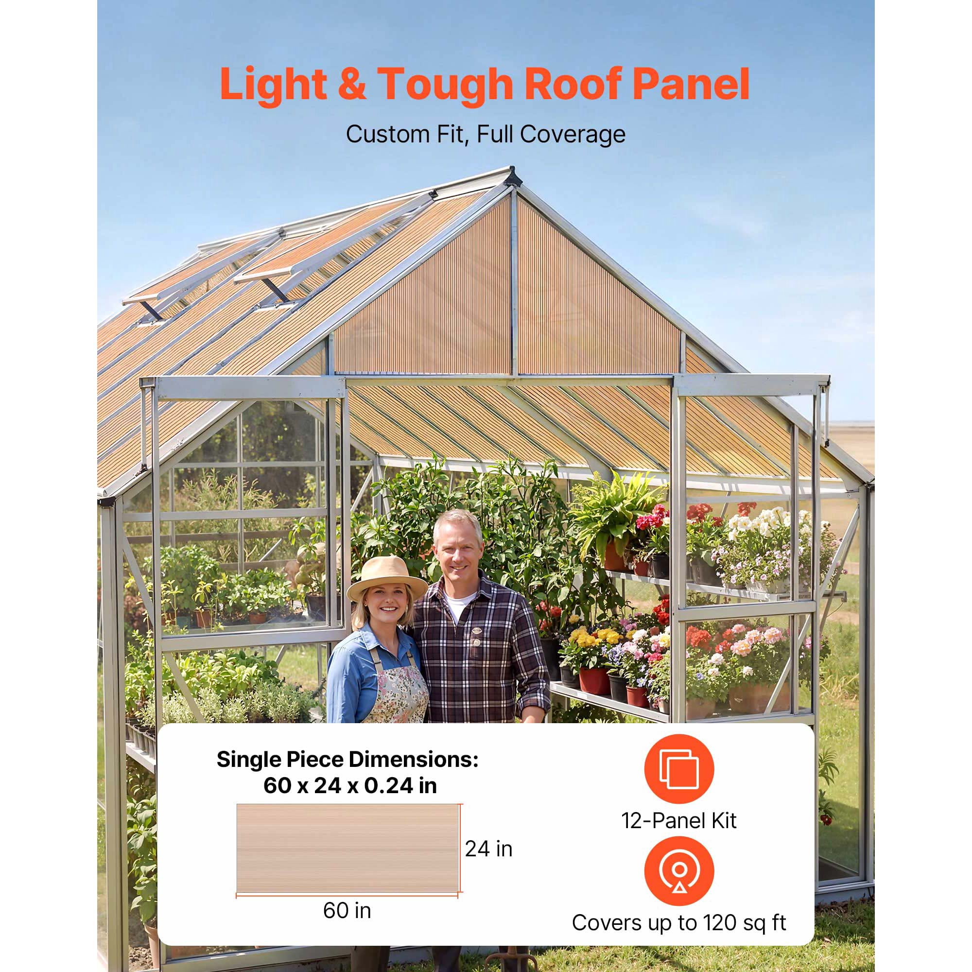 KFFKFF 12-Piece Polycarbonate Roof Panels, Double-Layer Corrugated Plastic Sheets for Greenhouses, Waterproof Covers for Gazebos, Chicken Coops, Home, and Garden (5' x 2' x 0.24")