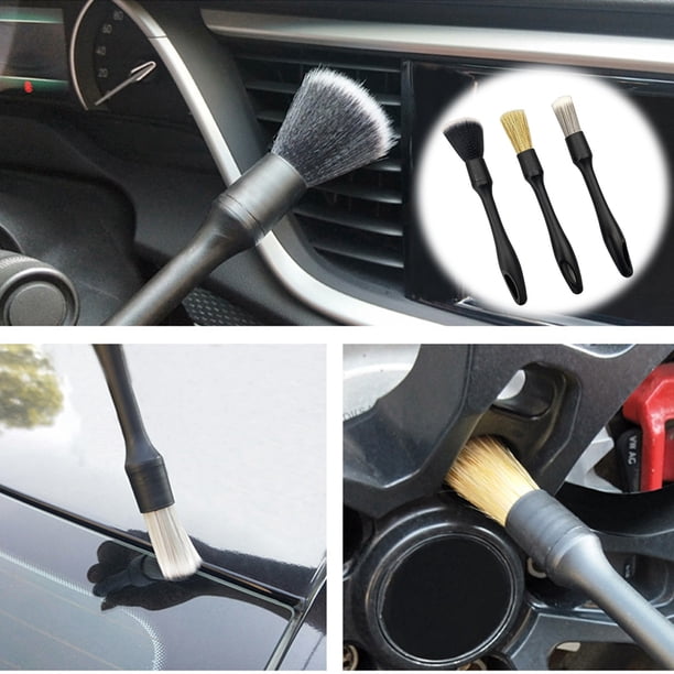 Cepillo para detalles de automóviles, 3 piezas, cepillo para cubo de rueda, cepillo de cerdas suaves con hendidura, herramienta de limpieza para fregado de interiores, juego de limpieza Akmoler