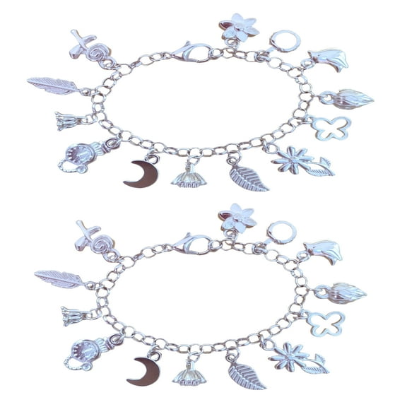 PFOYH 2PCS Sterling Silver Bracelets S925 Silver Charm Bracelet for Women with 13 different pendant accessories
