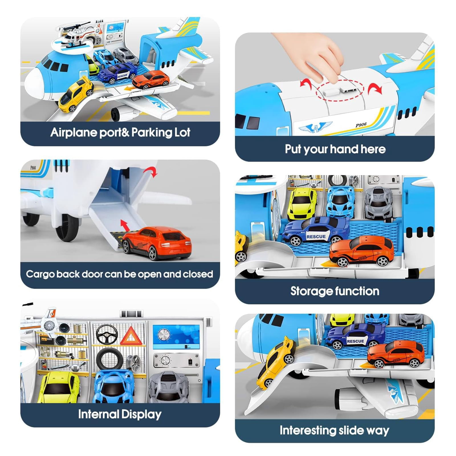 Airplane Toys for Toddlers 3 Years Old, Toy Airplane for Boys Age 4-7, Toys for 2 3 4 5 Years Old, Airplane Toy Set with 8 Mini Cars, Plane Toy for Birthday