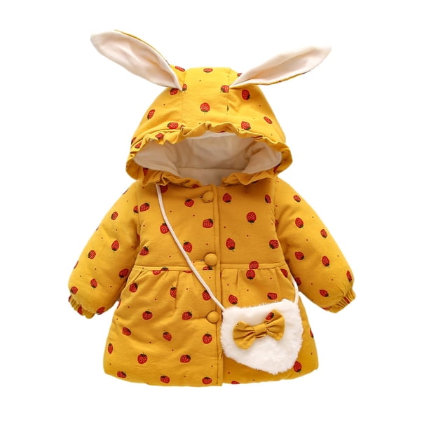 Traje De Nieve De Invierno Para Niños Pequeños, Chaqueta Con Capucha Con Orejas De Conejo Para Niñas Con Bolsa, Abrigo Cálido Grueso Con Estampado De Cerezas Odeerbi LM103-153