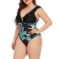 thumbnail image 4 of PMUYBHF Female Swimsuit for Women 2024 Plus Size 20 2024 Summer Plus Size Swimsuit Plus Print Color Matching Ruffle Swimsuit Black XXXXL, 4 of 6