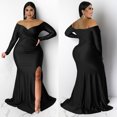 thumbnail image 2 of AURA Women Plus Size V Neck Split Maxi Dress Long Sleeve Elegant Evening Party Dress, 2 of 5