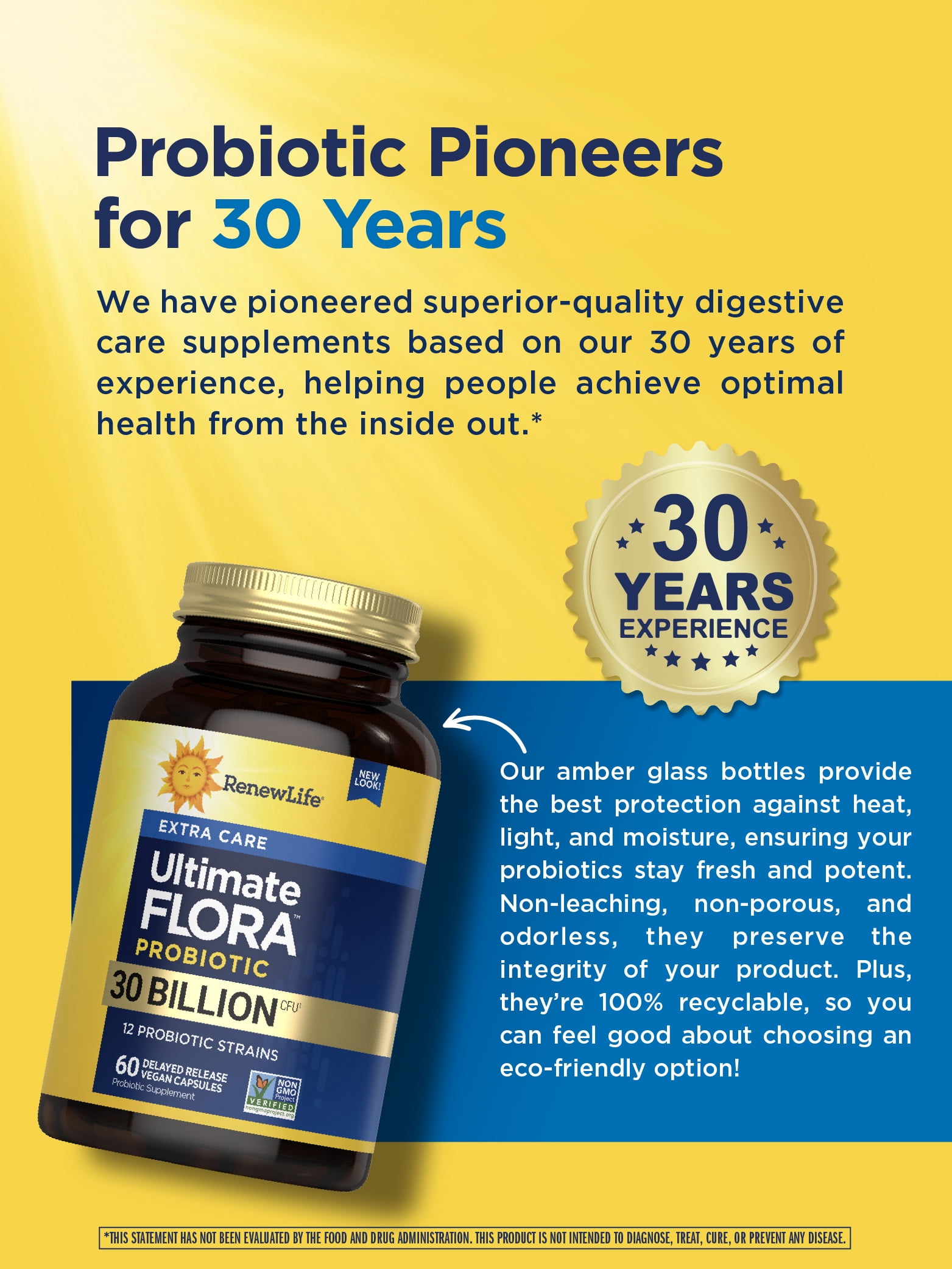 Extra Care Probiotic Capsules | 30 Billion CFU | 60 Count | by Renew Life