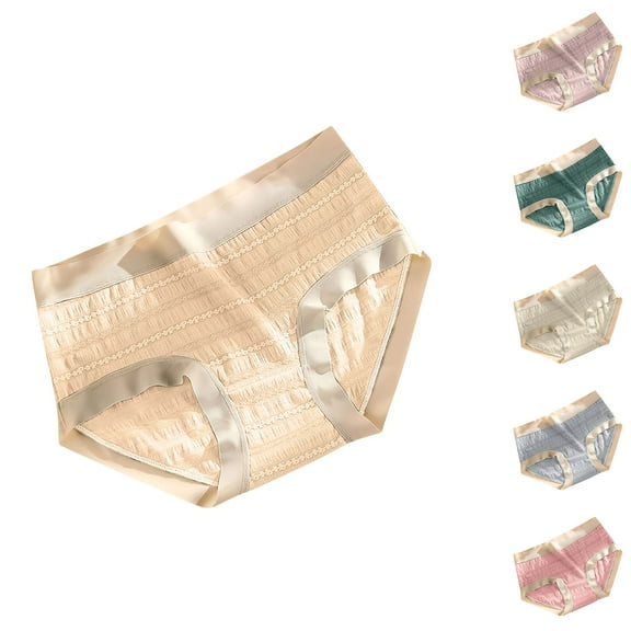 HVOBTTY Breathable Panties for Women, Womens Underwear, Women's Lace Abdomen Mid-rise Waist and Hip Lift Comfortable Body Breathable Underwear Briefs Beige, XXL