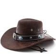 thumbnail image 2 of XIAOCHA Men's Turquoise Inlay Band Cowboy Hat Solid Farm Outdoor Wide Brim Western Hat,Coffee, 2 of 7
