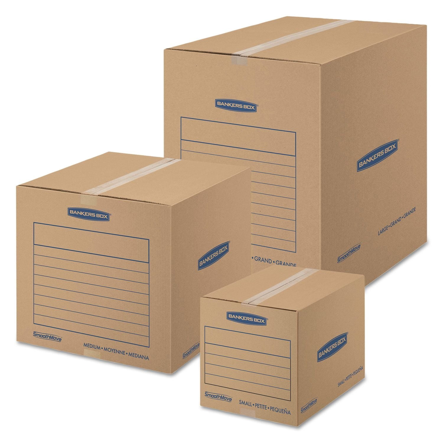 SmoothMove Basic Moving Boxes Large, Regular Slotted Container RSC, 18" x 18" x 24", Brown Kraft/Blue, 15/Carton