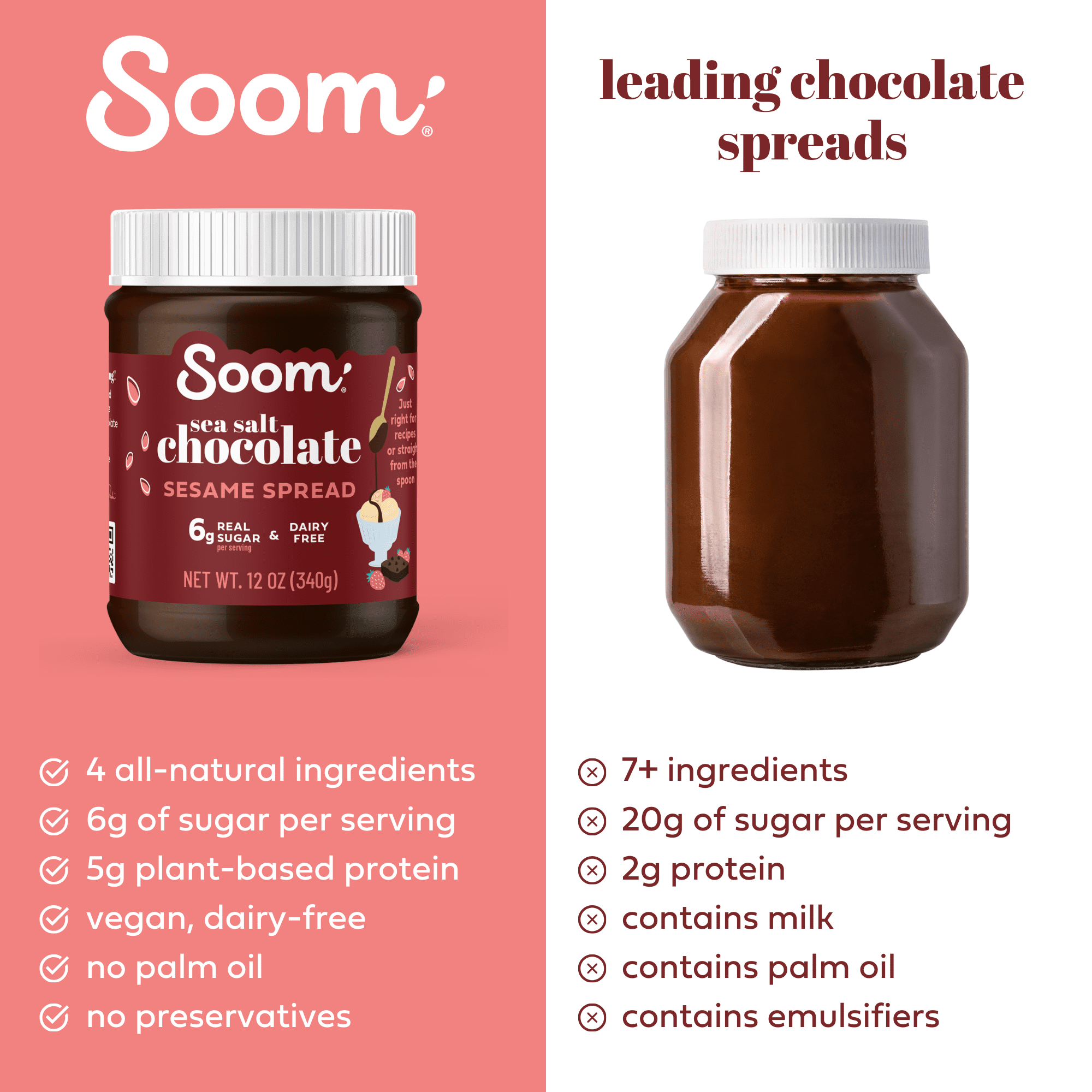 Soom Foods Creamy Chocolate Sea Salt Tahini Sesame Paste Spread, 12 oz Jar (Nut-Free Dairy-Free)