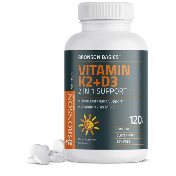 Bronson Vitamin K2 D3 (MK7) Supplement Bone and Heart Health NonGMO