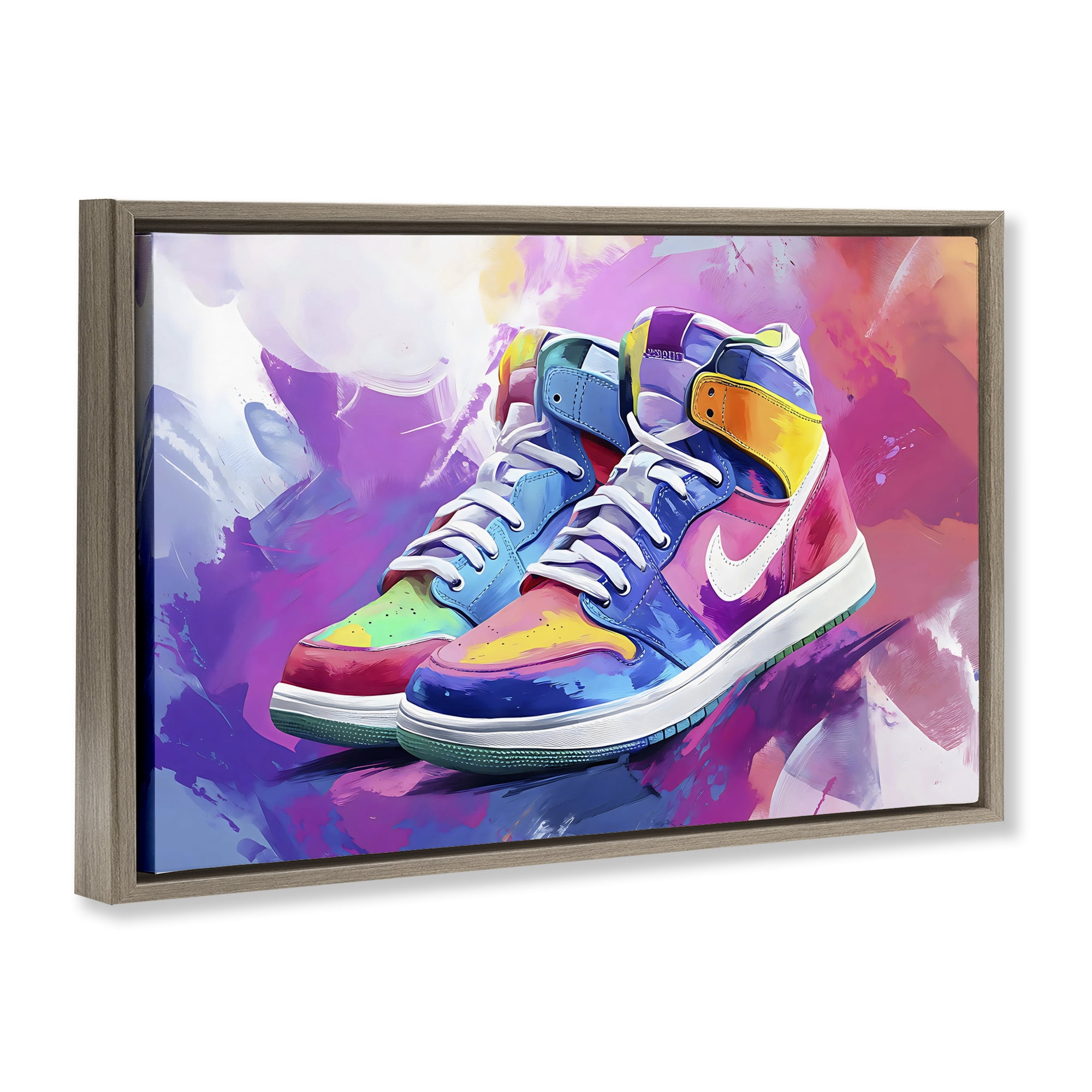 Stupell Industries Stylish Vintage Sneakers Brown Framed Floater Canvas Wall Art, design by Creative Studio