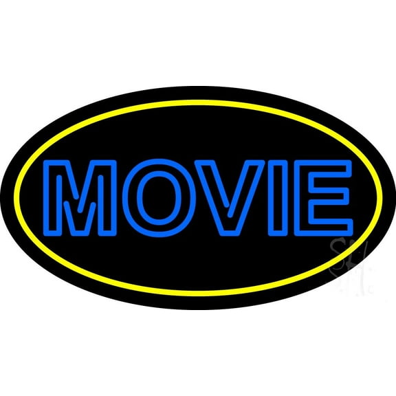 Blue Double Stroke Movie LED Neon Sign 20" Tall x 37" Wide - inches Black Square Cut Acrylic Backing, with Dimmer - Premium built indoor Sign for Storefront, Store interior, Café, Events, Cinema.