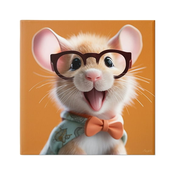 Stupell Industries Happy Mouse on Orange Animals & Insects Painting Gallery Wrapped Canvas Art Print Wall Art, 17 x 17