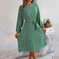 thumbnail image 2 of abtuhar Womens Summer Dresses,Women's Fall New Casual Long Sleeve Floral Hem Pleated Skirt Plus Size Dresses,Green, 2 of 5