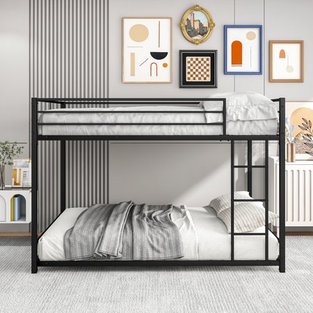 Metal Bunk Bed Full Over Full  Bunk Bed Frame with Safety Guard Rails  Heavy Duty Space-Saving Design  Easy Assembly Black