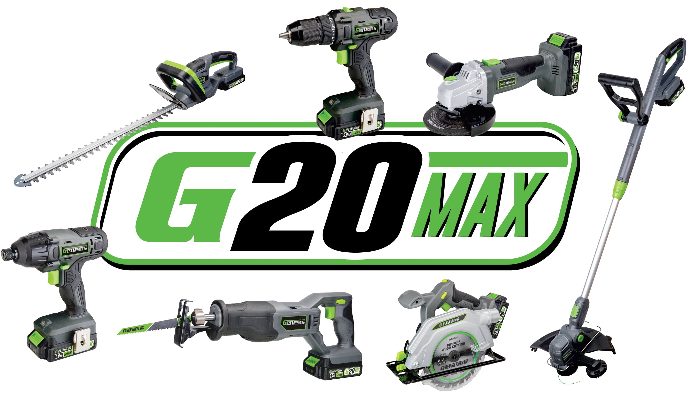 GENESIS G20MAX 20V Variable-Speed Jig Saw with 3-Orbital Settings, 2.0Ah Battery and quick charger included.