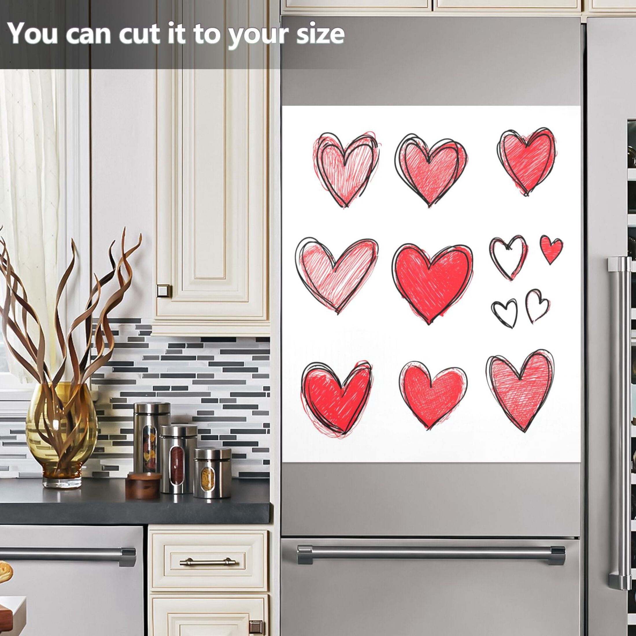 Dishwasher Magnetic Sticker 23x26 Inch Refrigerator Magnetic Sticker Washing Machine Magnetic Sticker Kitchen Panel Magnetic Sticker Home Decor Red Cartoon Heart