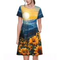 thumbnail image 1 of Vsdgher Élégant Coucher de Soleil Tournesol pour Femmes Été 2025 Décontracté Robes Midi Maxi Léger Manches Courtes Col Rond Robe de Plage, 1 of 6