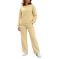 thumbnail image 3 of Tqcoqu Women's Solid 2 Piece Sweatsuit,Crew Neck Long Sleeve Sweatshirt & Elastic Waist Wide Leg Sweatpants,Thick Casual Loungewear Outfit Set,Yellow Women's S-XXXL, 3 of 9