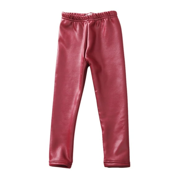 URMAGIC 2-12 Years Girls Stretch Faux Leather Pants Toddler Kids Winter Thicken Warm Fleece Lined Leggings