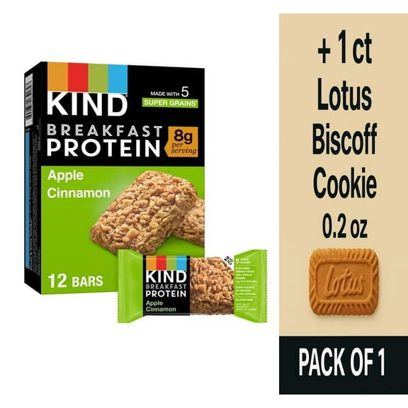 KIND Breakfast Apple Cinnamon Gluten Free Protein Bars 12 ct - Pack of 1 & Lotus Biscoff Cookie - 0.2 Oz - 1 ct