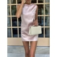 thumbnail image 2 of Women'S Satin Backless Round Neck Sleeveless Party Mini Dress Pink XL, 2 of 5
