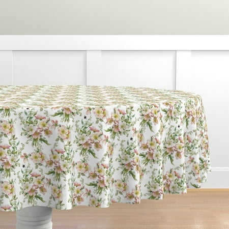 

Cotton Sateen Tablecloth 70 Round - Bee Roses Flowers Floral Chintz English Garden Print Custom Table Linens by Spoonflower