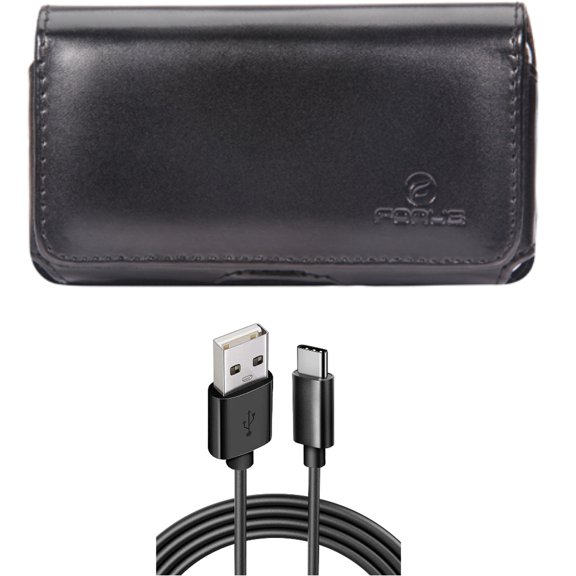 6ft USB-C Cable w Case Belt Clip for Samsung Galaxy S22,S21,S20 - Type-C Charger Cord Power, Leather Swivel Holster