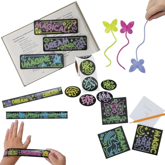 Fun Express Bulk 208 Pieces Glow-in-the-Dark Neon Magic Assortment