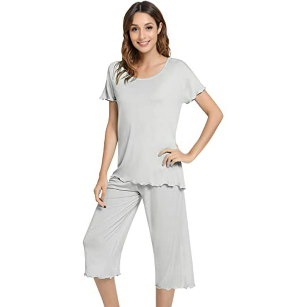 NACHILA Bamboo Pajamas for Women Soft Pajama Sets Short Sleeve Top with ...