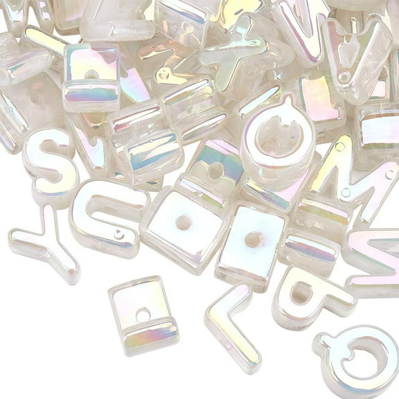 50Pcs Alphabet Shaped Beads Rainbow Letter Beads with Large Hole Random Iridescent Opaque Clear AB Acrylic Spacer Loose Charm Bead