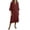 Deep Red, variant on Cotton Linen Shirt Dress 3/4 Bell Sleeve Lapel V Neck Button Down Midi Dress Casual Loose Fit Pleated Tunic Dress Sundress