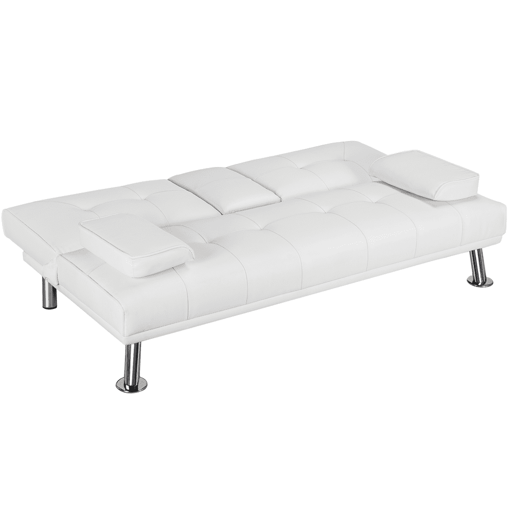 Renwick LuxuryGoods Modern Faux Leather Futon with Cupholders and Pillows, White  (图4)