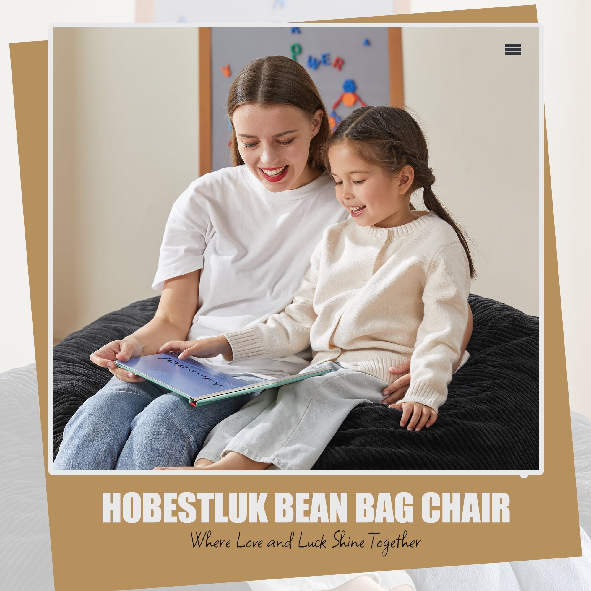 3.5FT Bean Bag Chair Adult Large Bean Bag Chair with Filler Included Teardrop Beanbag Chair with Removable Cover for Bedroom Living Room - (Large, Black)