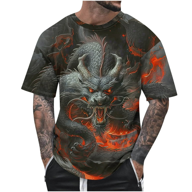 BSDJILFG 6XL Shirts for Men Big and Tall Dragon Shirt New
