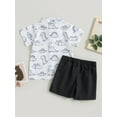 thumbnail image 3 of Caoirhny Boys Formal Wear Dinosaur Print Short Sleeve Button up Shirt and Elastic Shorts Summer 2 Piece Outfits, 3 of 8