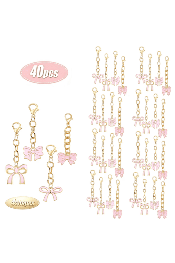 30 Pcs Light Pink Bow Keychains Bulk, Cute Acrylic Alloy Charms for Women Girls Birthday Party Favors Gift
