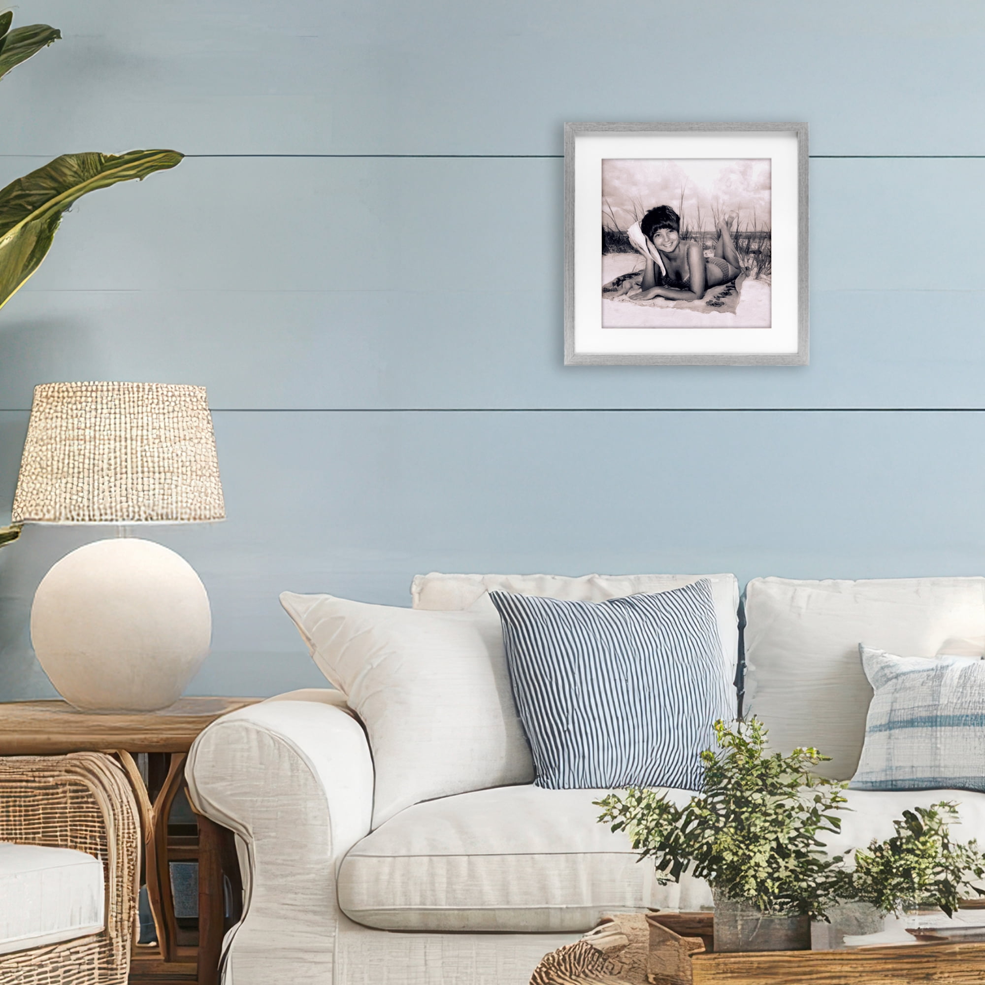 Stupell Industries Vintage Summer Girl with Conch Gray Framed Print Under Glass, design by Grotto Studios