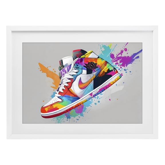 Stupell Industries Modern Hightop Sneaker with Splatter White Framed Print Under Glass, 20 x 14, by Creative Studio