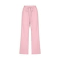 thumbnail image 4 of Bloomae Plus Size Capris Pants for Women Lightweight Cotton Linen Casual Summer 2025 Straight Wide Leg Loose Drawstring Elastic High Waist Cropped Trouser with Pockets A-Pink L, 4 of 5