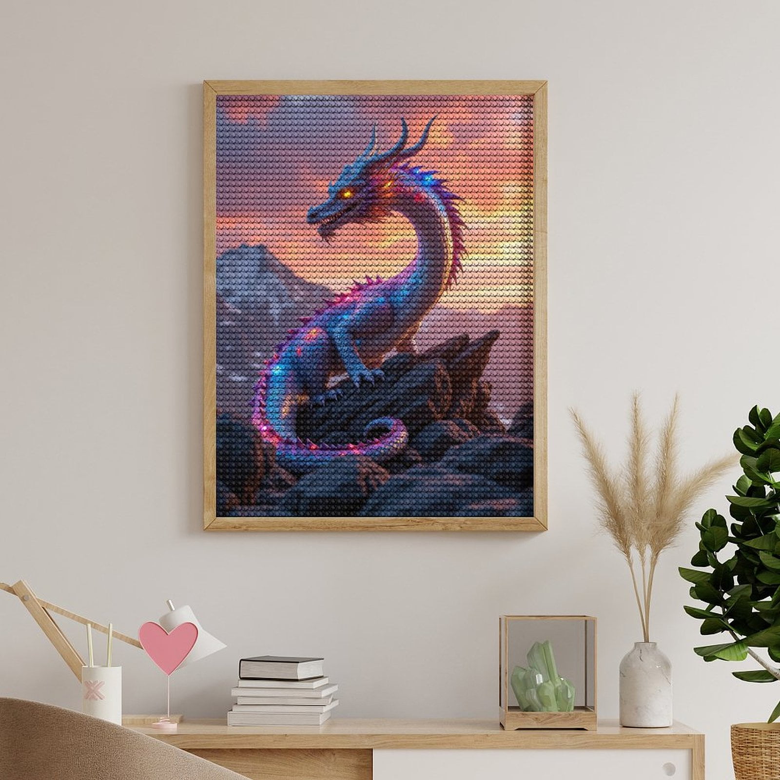 Diamond Art Kits for Adults, Blue Dragon Sunset Rocks Majesty 5D Diamond Painting Kits for Adults Beginners, DIY Full Drill Diamond Painting, Gem Art and Crafts 12x16