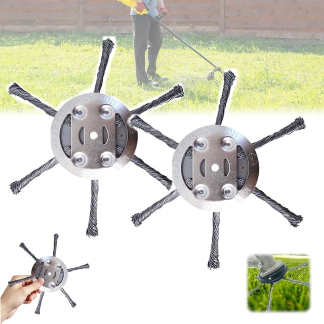 2pcs Universal Steel Wire Trimmer Head, Universal Steel Wire Grass Trimmer Head for Weed, 6 Cutter Heads String Trimmer Replacement Head, Wire Weed Trimmer Head for Moss Grass, Paving Stone