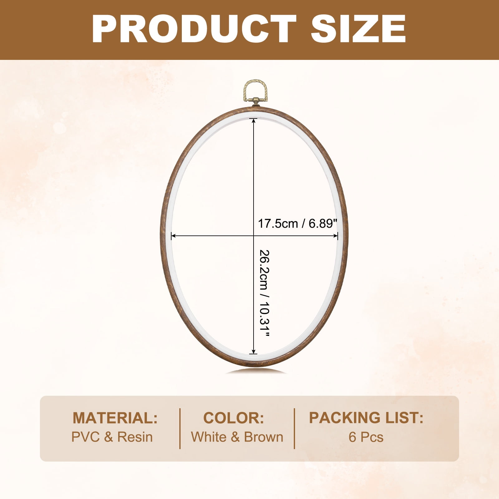 6 Pcs Embroidery Hoop Frame, Imitated Wood Oval Cross Stitch Hoops with Metal Ring for Embroidery DIY Craft Sewing Wall Decor (11.42 Inch White & Brown)