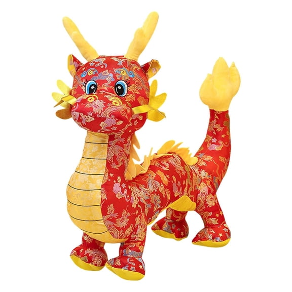 Traditional 11-inch Chinese Dragon Satin Plush, Year of the Dragon Mascot Decorative Stuffed Animal for New Year Celebration B#325 A