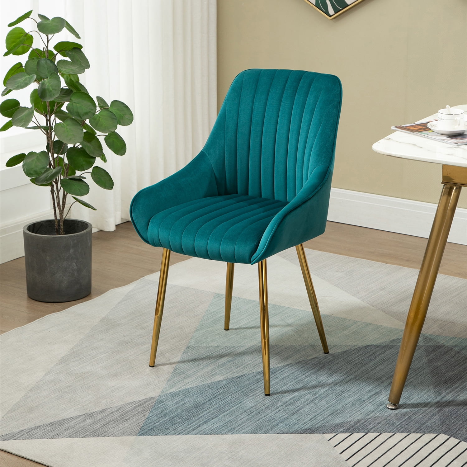 Kepooman Modern Mid-Century Side Chair with Natural Metal Legs for Kitchen, Living Dining Room, Set of 1, Blue - Green Kepooman Modern Mid-Century Side Chair with Natural Metal Legs for Kitchen, Living Dining Room, Set of 1, Blue - Green